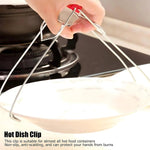 Side view of kitchen vessel gripper tong featuring a red heat-resistant handle