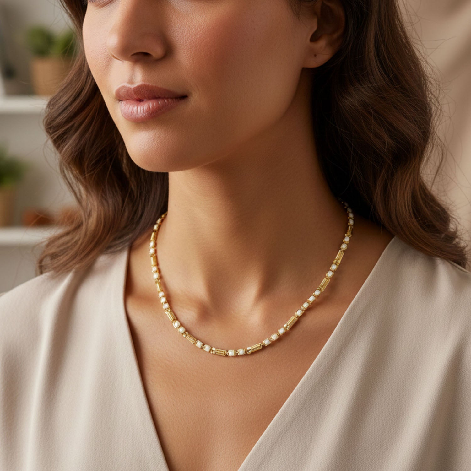 Gold-tone Designer Chain Necklace (1 Pc)