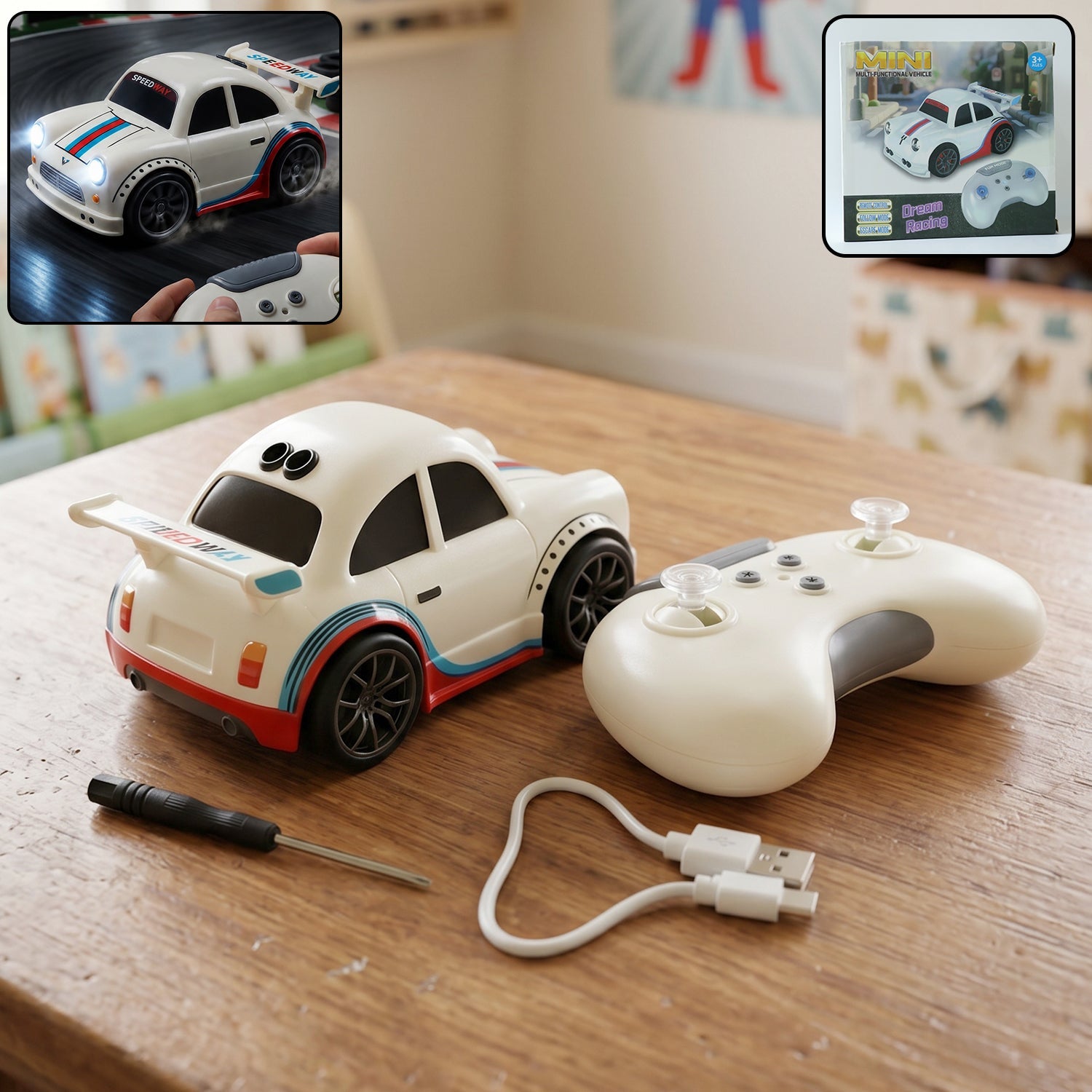 Mini Rc Racing Car Toy With Remote Control Rechargeable For Kids (1 Set)