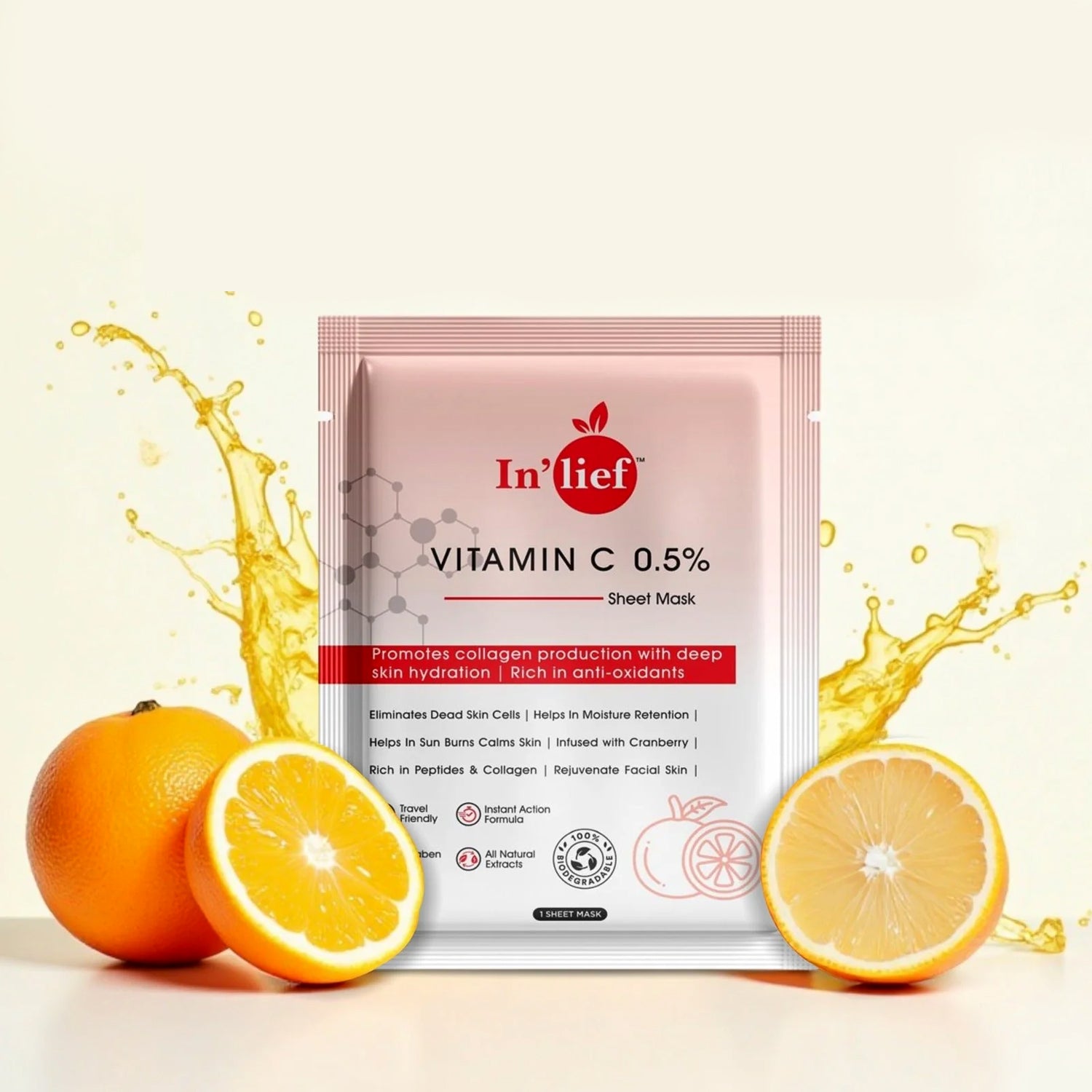 Inlief Vitamin C 0.5 Hydrating  Brightening Facial Sheet Mask (1 Pc)