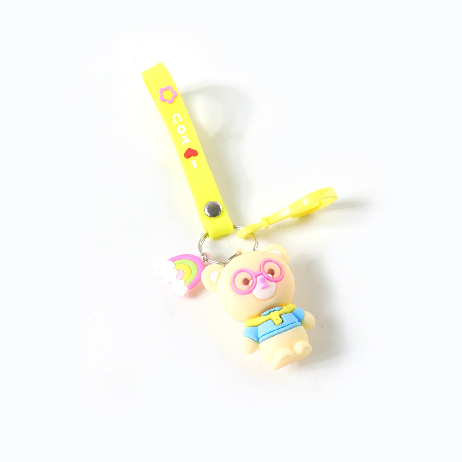 Cute Cartoon Teddy Bear Keychain With Yellow I Love You Strap (1 Pc)