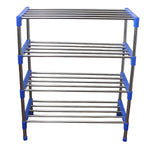 Rod-style shoe rack with blue plastic connectors ensuring stability