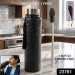 Set of stainless steel water bottles including cleaning brush