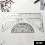 Complete geometry ruler set including 20cm ruler, set squares, and protractor