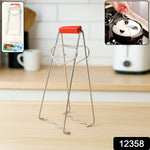 Durable stainless steel kitchen dish gripper tong with red heat-resistant handle