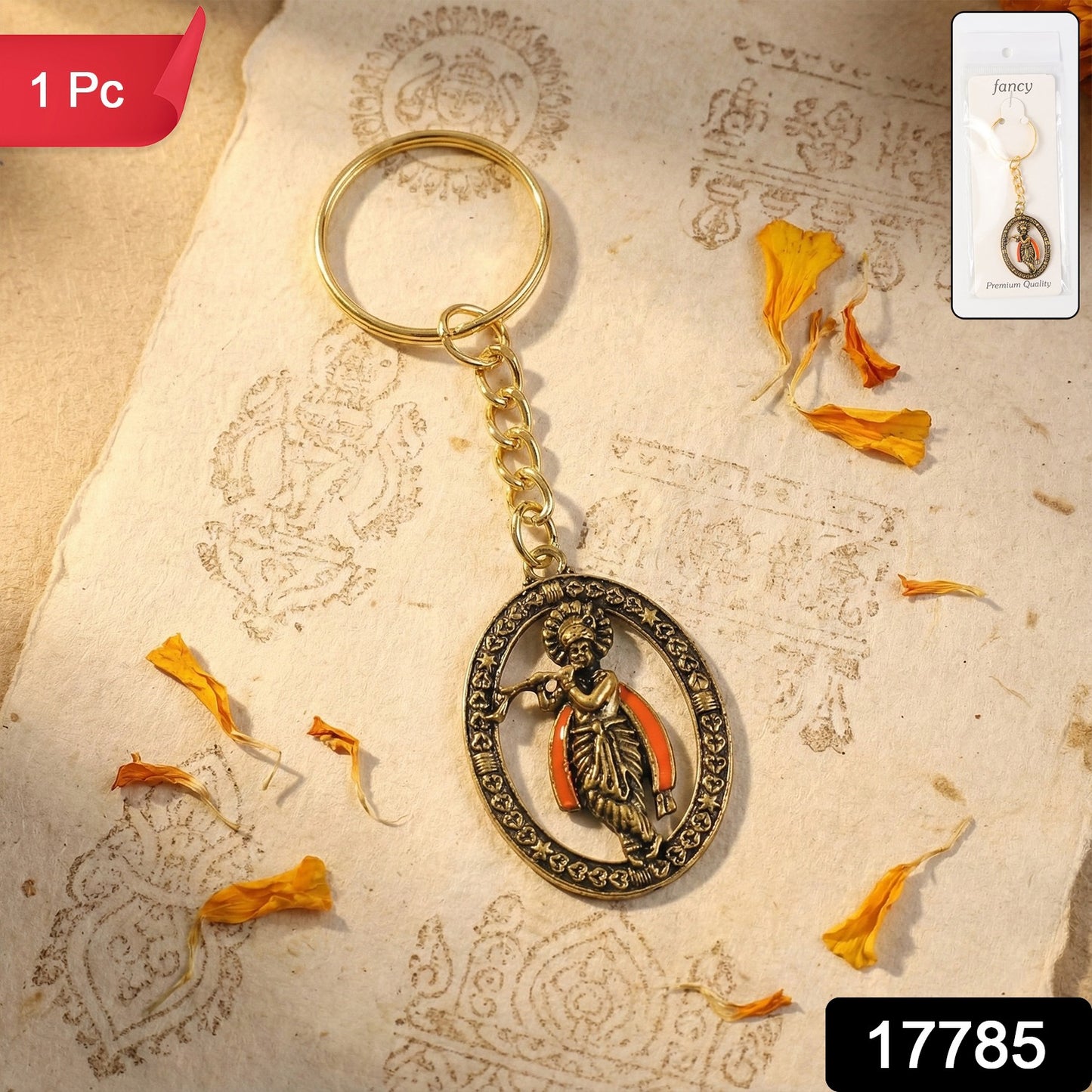 Metal Traditional Decorative Lord Krishna Keychain (1 Pc)