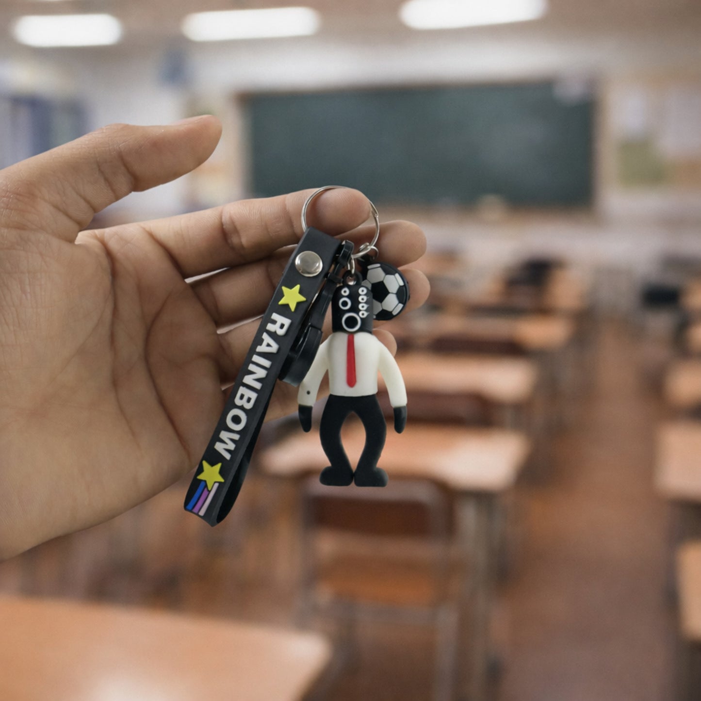 Rainbow Strap Cartoon Football Boy Keychain (1 Pc)