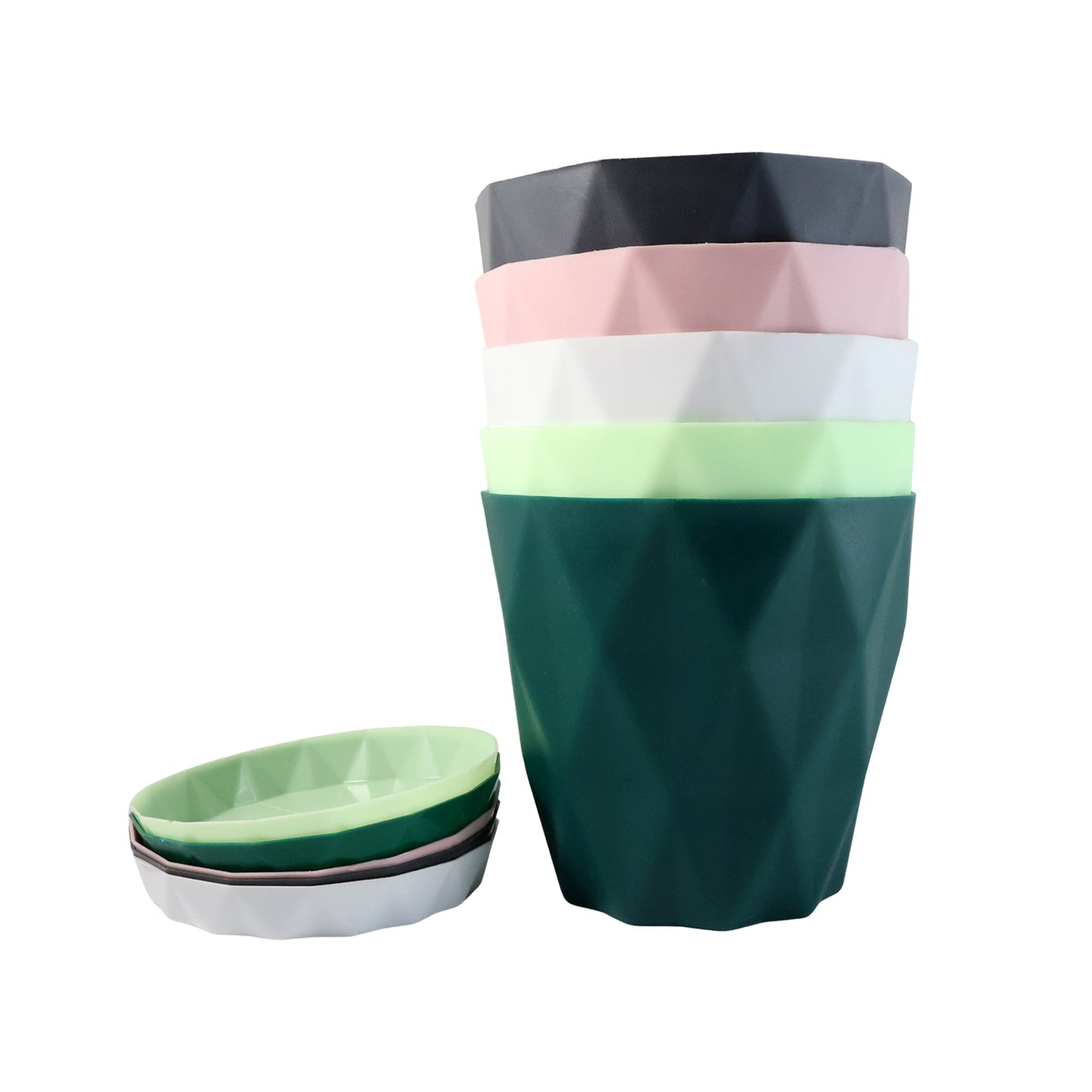 Diamond Design Plastic Flower Pot Set With Drain Tray (5 Pc)