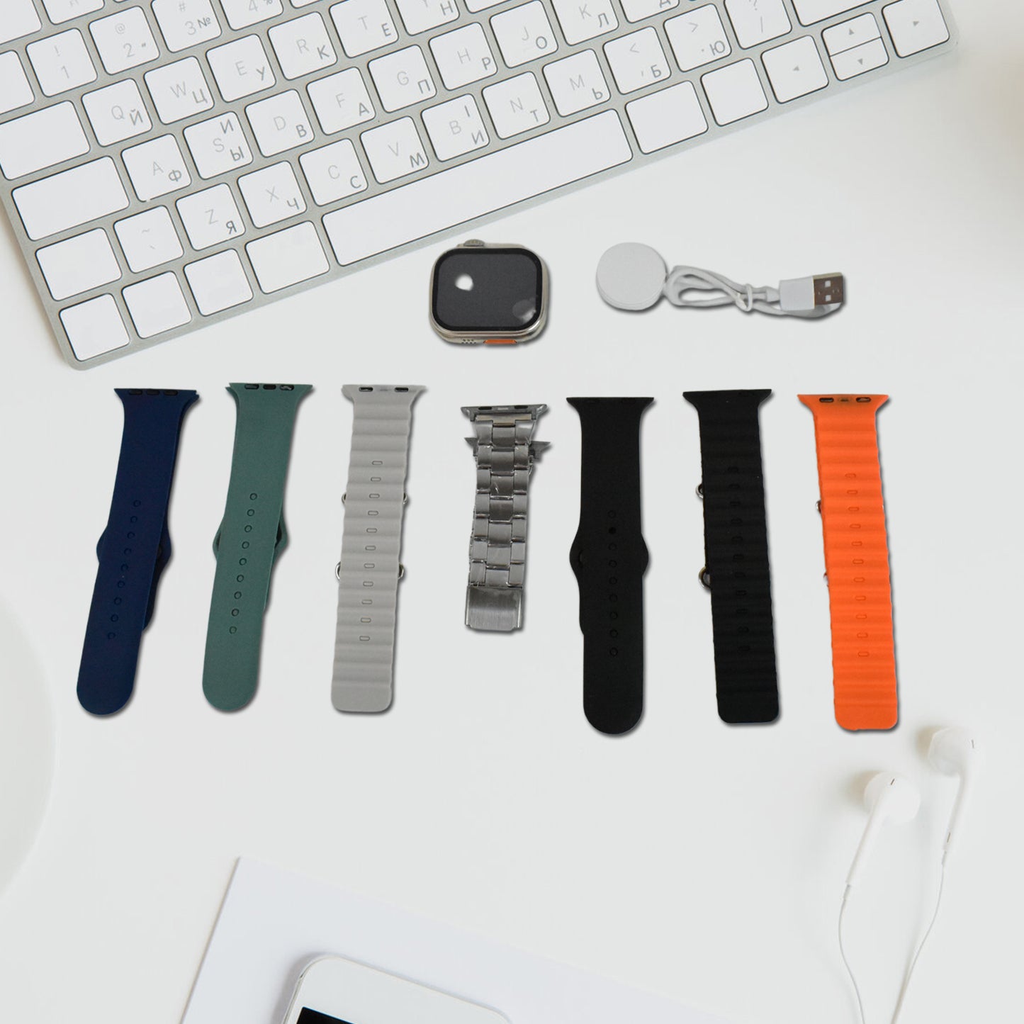 7 In 1 Ultra Smart Watch Combo With Seven Classic Straps  Transparent Screen Guard (1 Set  Mix Color)