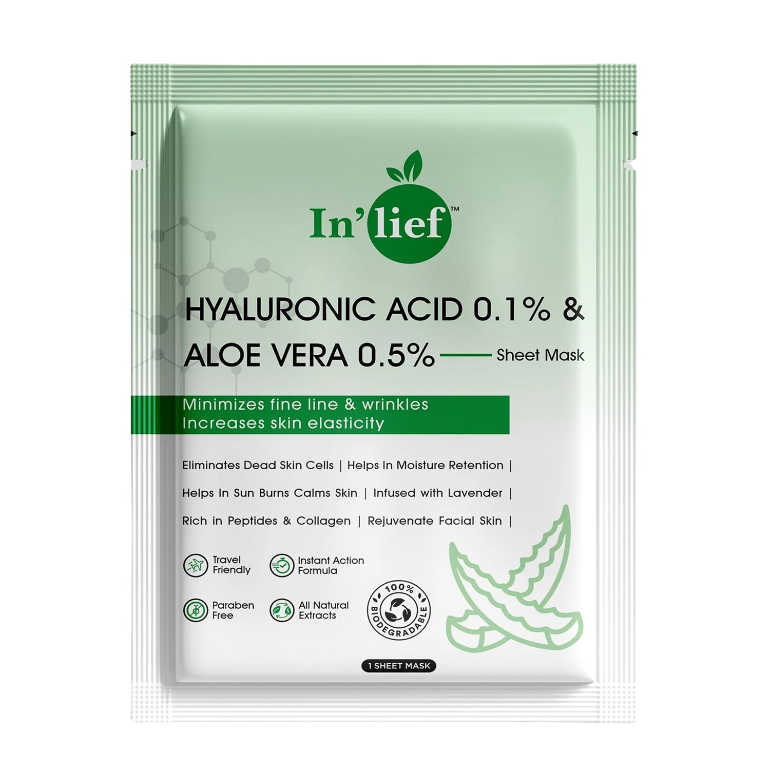 Inlief Hyaluronic Acid 0.1  Aloe Vera 0.5 Hydrating Facial Mask (1 Pc)