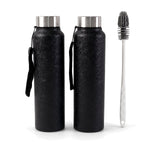 Stainless steel water bottle set on white background