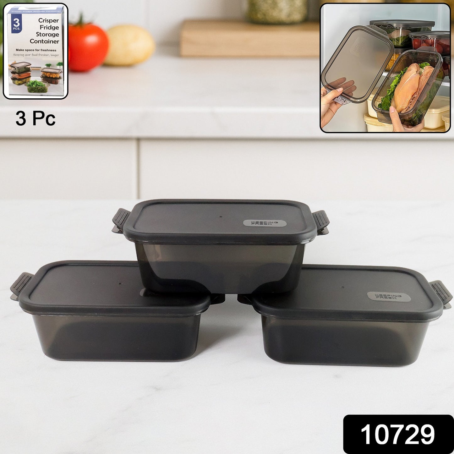 Rectangular Food Storage Containers - (3 Pc  Set)