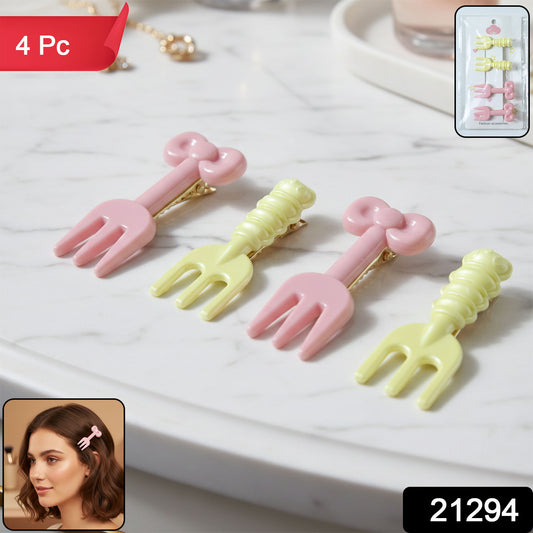 Cute Mini Fork Shaped Hair Clips Set For Girls And Women (4 Pc)