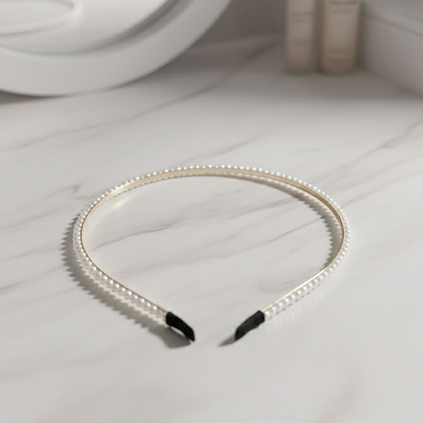 Elegant Pearl Beaded Slim Golden Metal Hair Band (1 Pc)